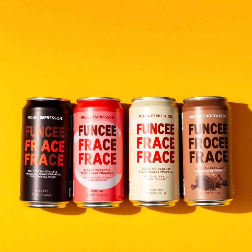 Four colorful frappé cans lined up